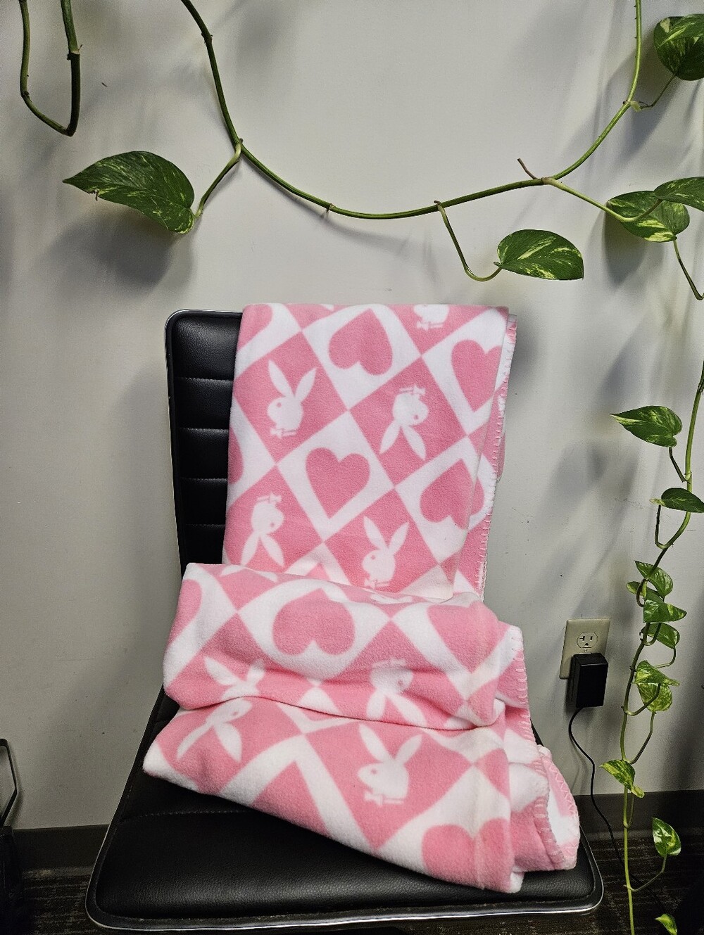 Playboy Pink Heart & Bunny Fleece Throw Blanket